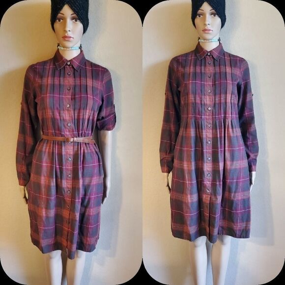 Bass Dresses & Skirts - Vtg Women's Belted Long-Sleeve Plaid Shirt dress